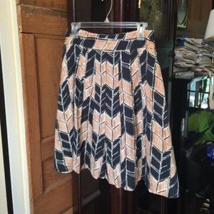 Tan And Navy Pleated Skirt